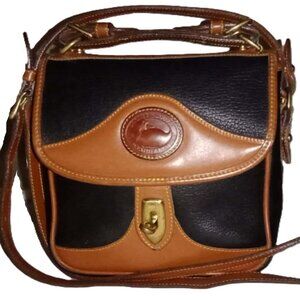 Vintage Dooney & Bourke All‑Weather Leather Square Carrier – Black/British Tan